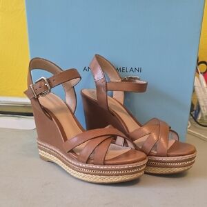 Antonio Melani 7.5 7 1/2 Blondee Wedge Sandals Luggage Tan. NEW!